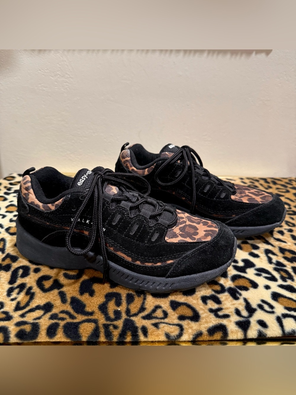 black and leopard walking/running shoes by easy spirit